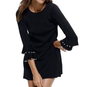 Zara Black Swing Dress With Beading At Sleeves Size L